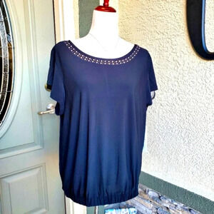 NY COLLECTION | Studded Open Back Top in Black sz 2X